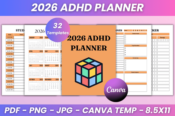 2026 ADHD Planner Kdp Interior: A Fully Editable and Customizable Planning Solution for Everyone